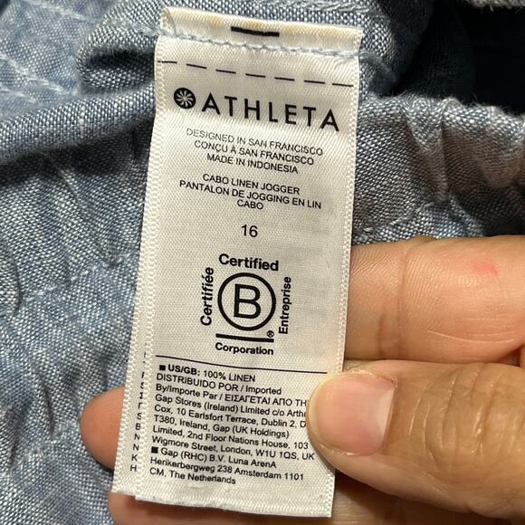 Athleta Women's Cabo Linen Blue Jogger Pants Size 16 Pull-On Drawstring Pockets - Picture 5 of 6